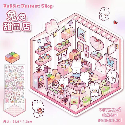 Cute pet's Cozy little kitchen DIY 3D Scene Stickers 10 cute Miniature Scenes (M)