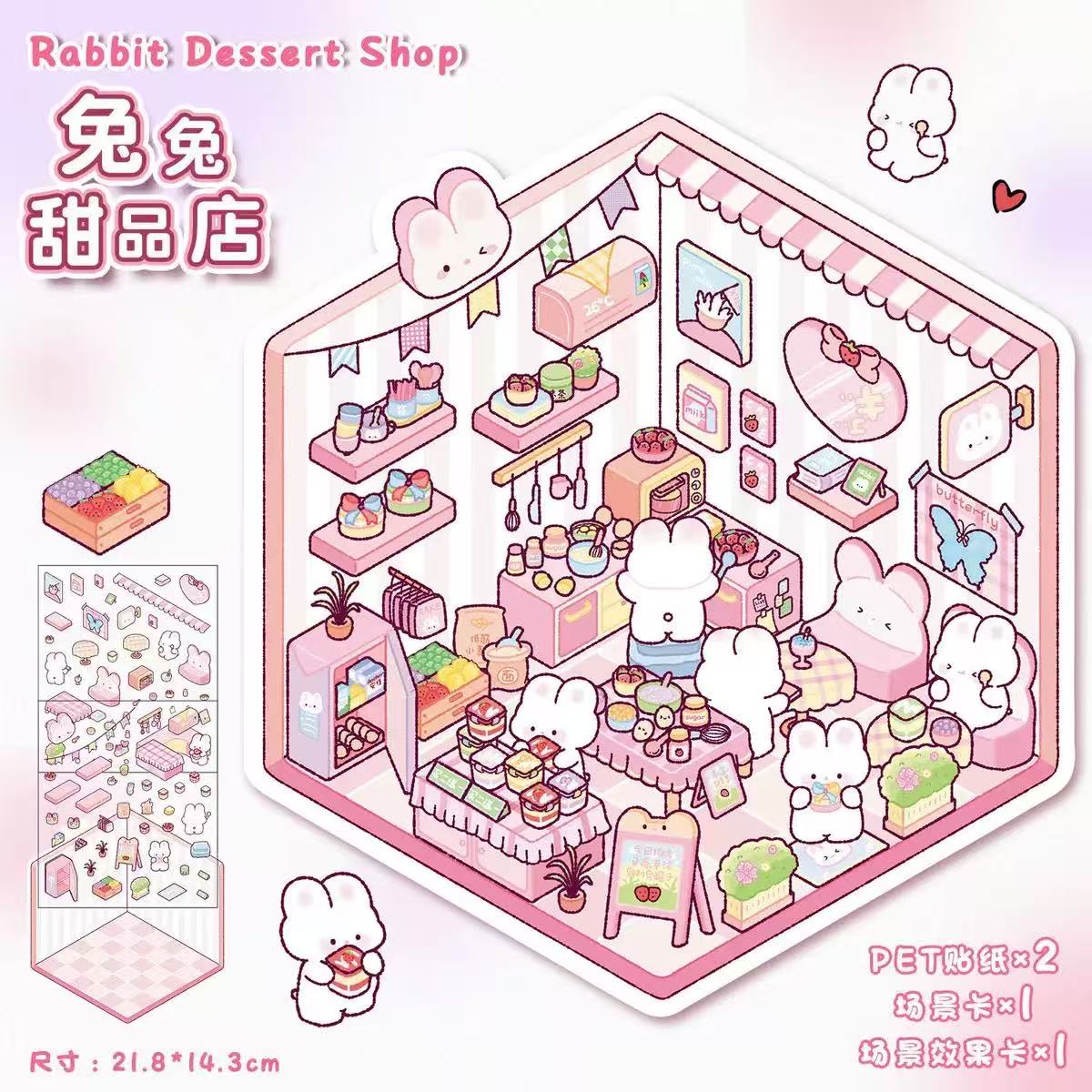 Cute pet's Cozy little kitchen DIY 3D Scene Stickers 10 cute Miniature Scenes (M)