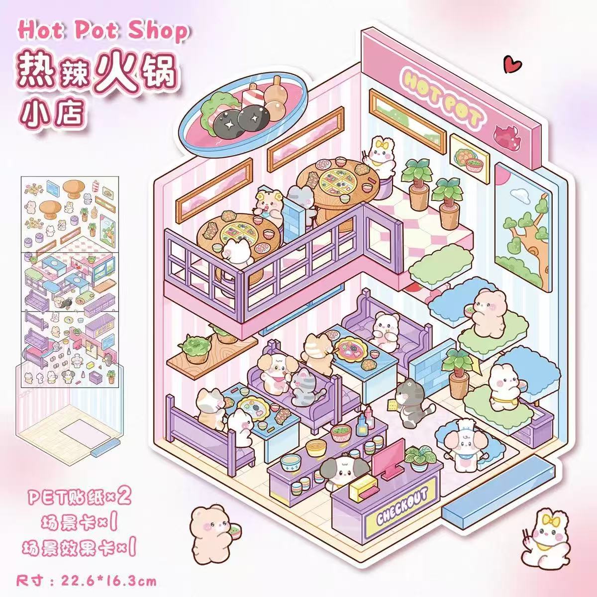 Cute pet's Cozy little kitchen DIY 3D Scene Stickers 10 cute Miniature Scenes (M)