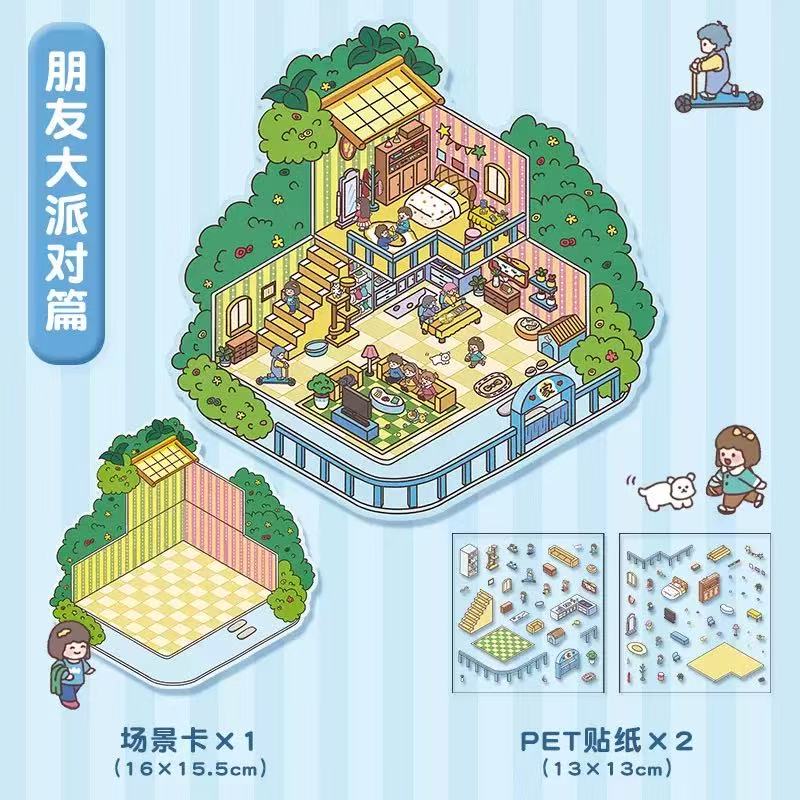 Cute pet's Cozy little kitchen DIY 3D Scene Stickers 10 cute Miniature Scenes (M)