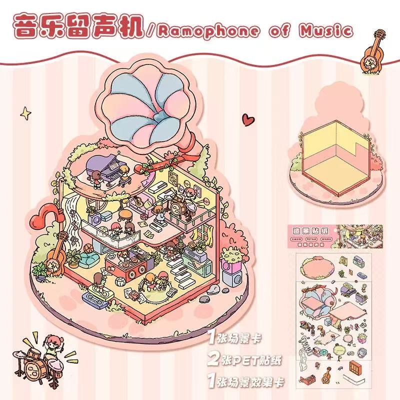 Cute pet's Cozy little kitchen DIY 3D Scene Stickers 10 cute Miniature Scenes (M)