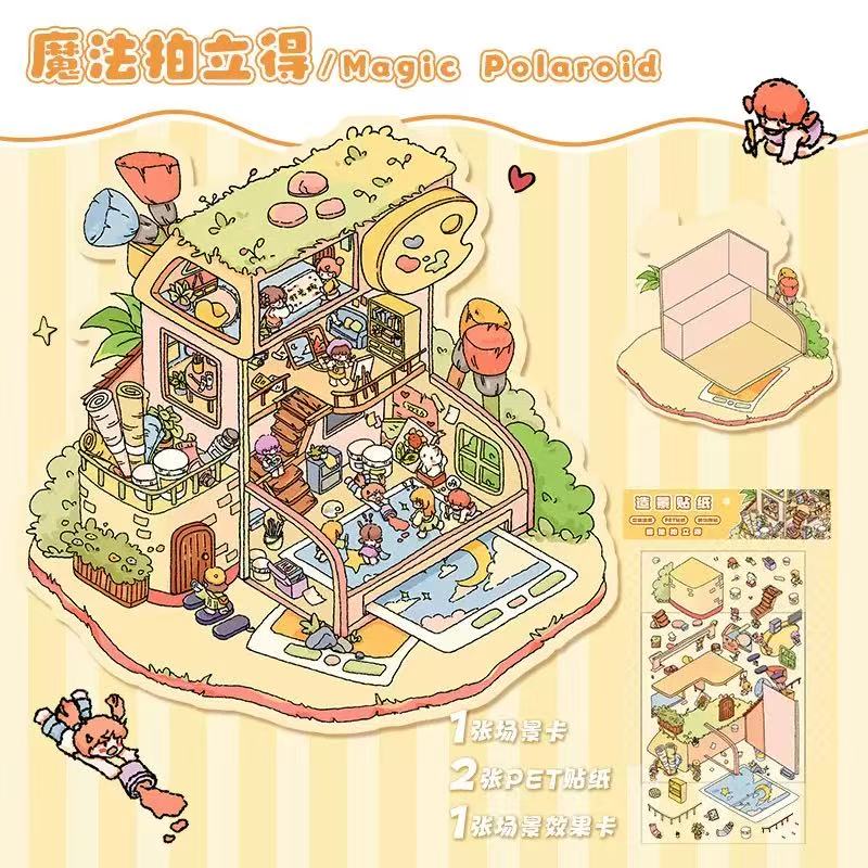 Cute pet's Cozy little kitchen DIY 3D Scene Stickers 10 cute Miniature Scenes (M)